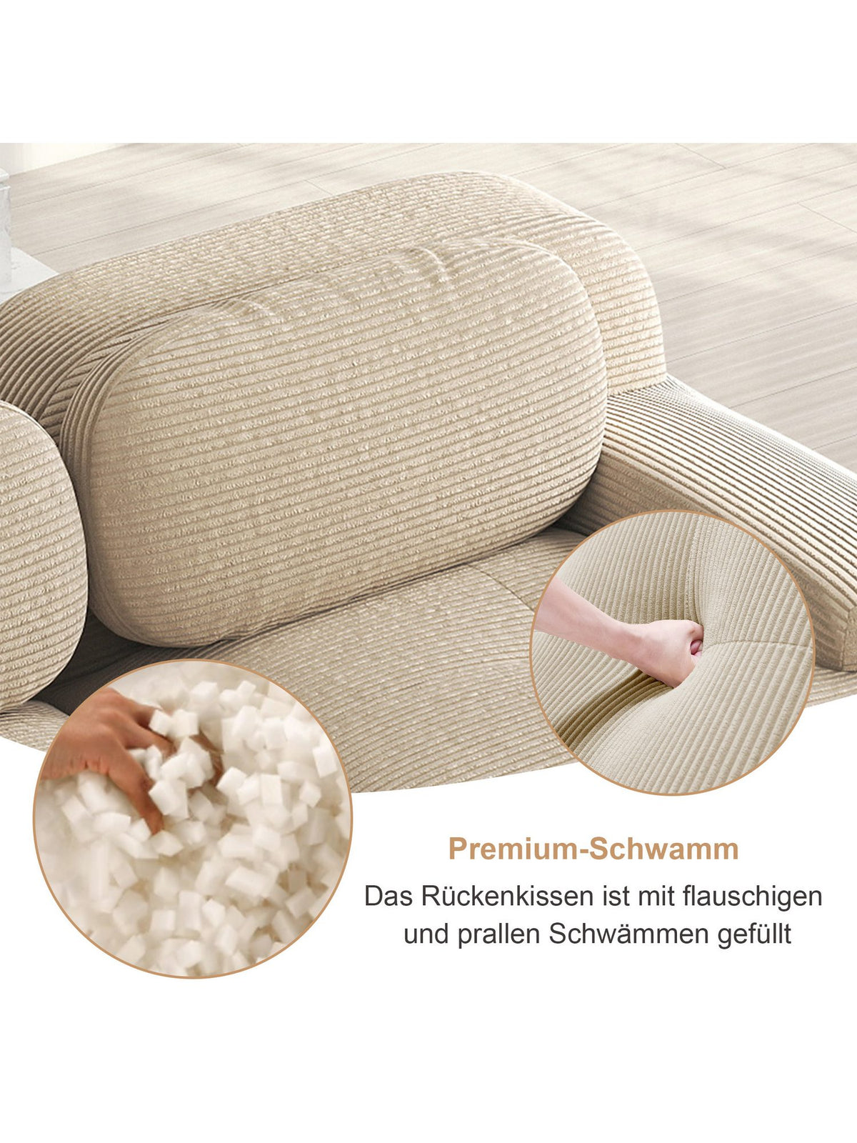 Modulare Cord Wohnlandschaft in Beige im Wohnzimmer