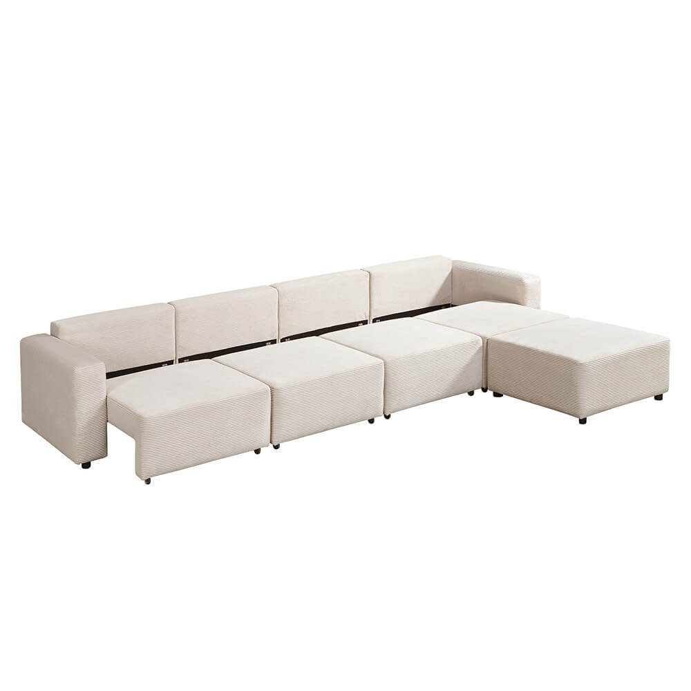 Modulares Cord Schlafsofa VINA XL in Beige Detailansicht des Cordbezugs
