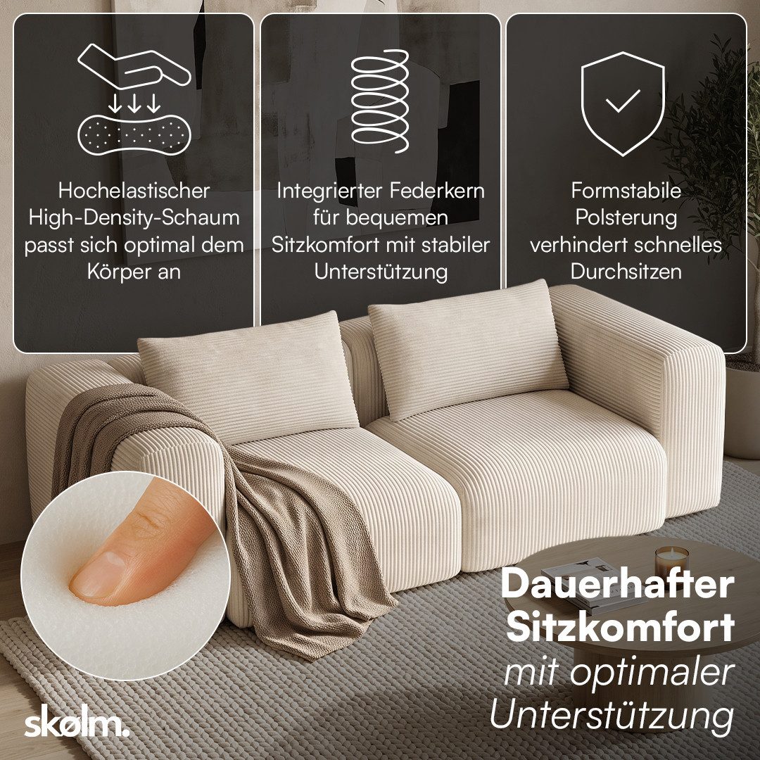 Cord Sofa HÅRGA in Beige von vorne
