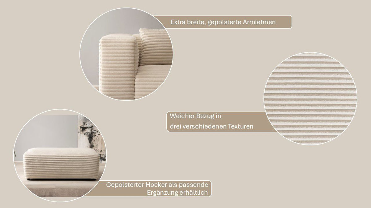 Ecksofa BAKELS in Grün von vorne mit Recamiere links