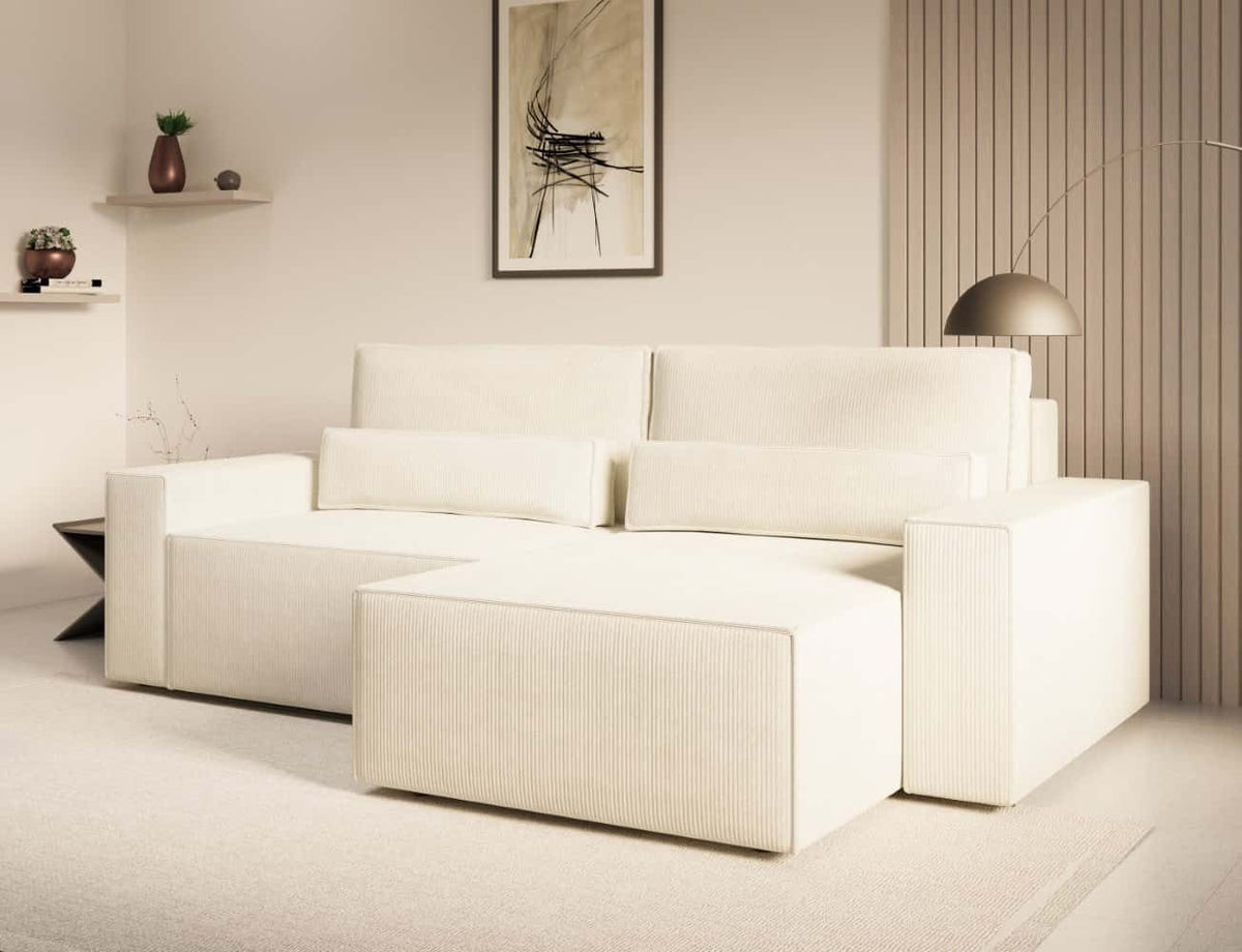 Cord Ecksofa BRAZIL MINI Bettkasten geoeffnet