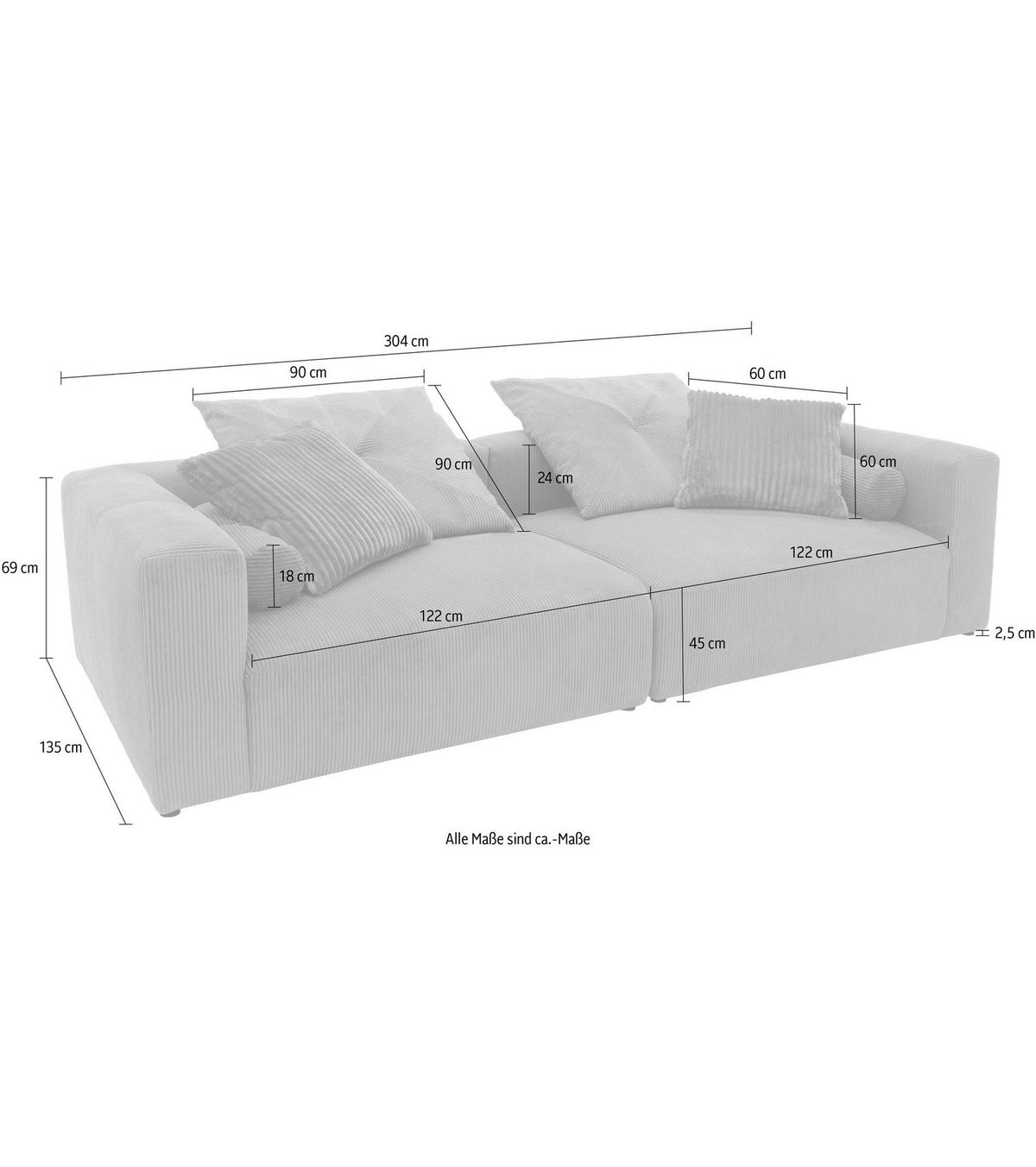 Detailaufnahme der Sitzfläche des Cord Big-Sofas SUYANA