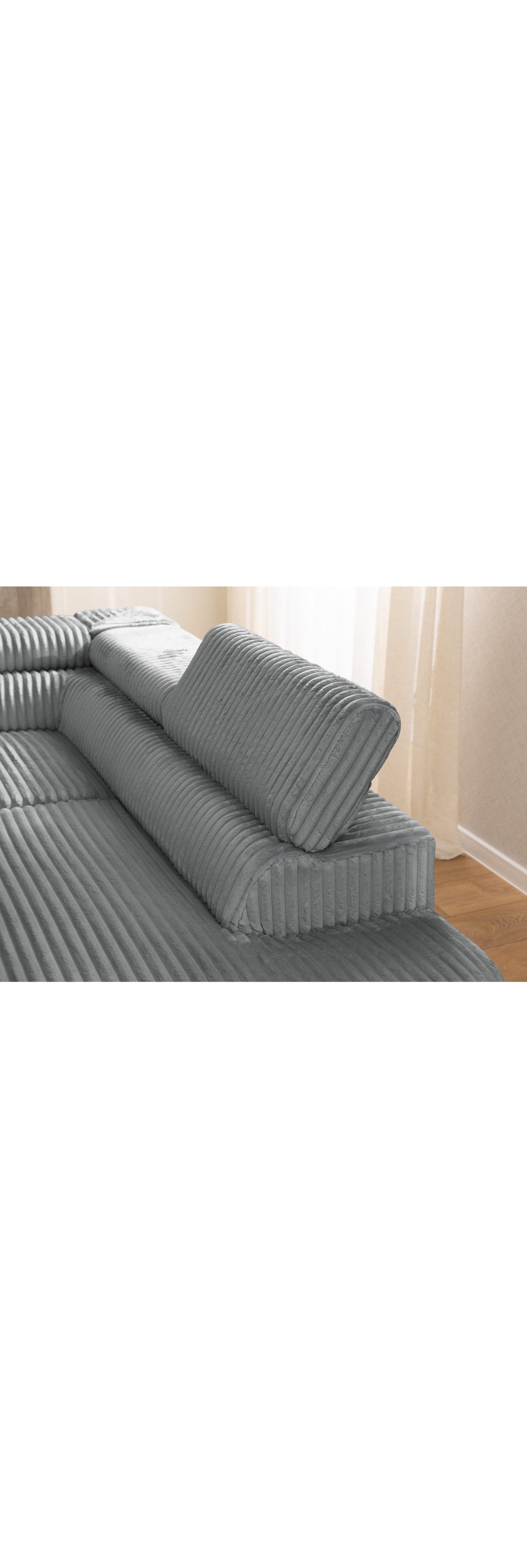Detail des grauen Cordbezugs am Ecksofa BONNIE
