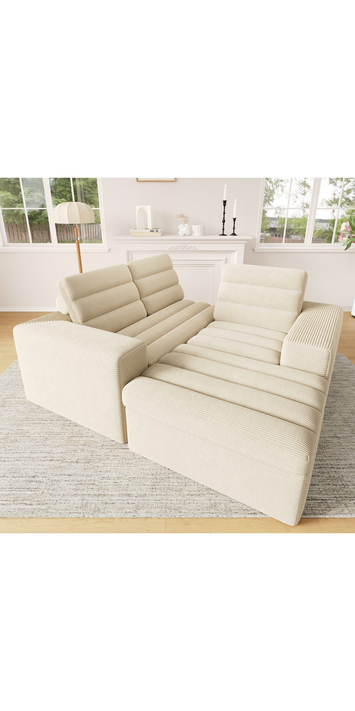 Modulares Cord Wolkensofa Frontansicht in Beige