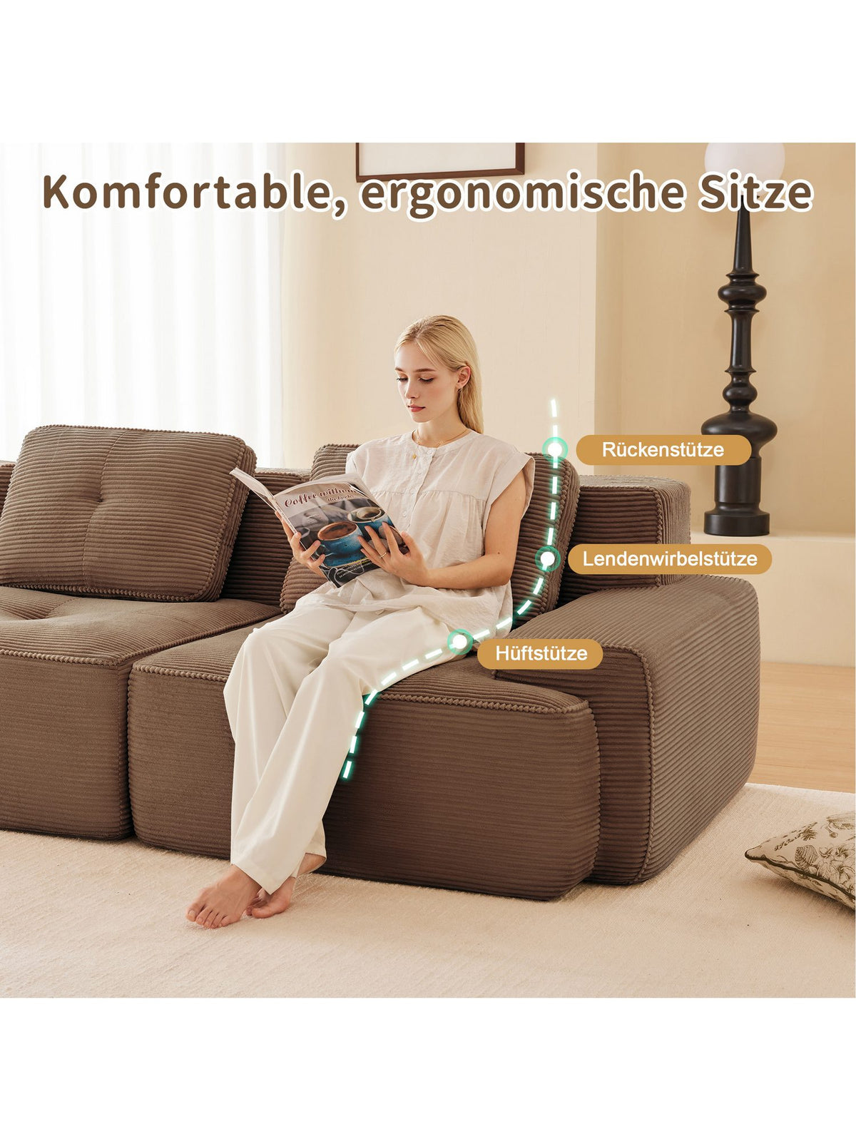 Cord Modulsofa einzelne Module in Braun