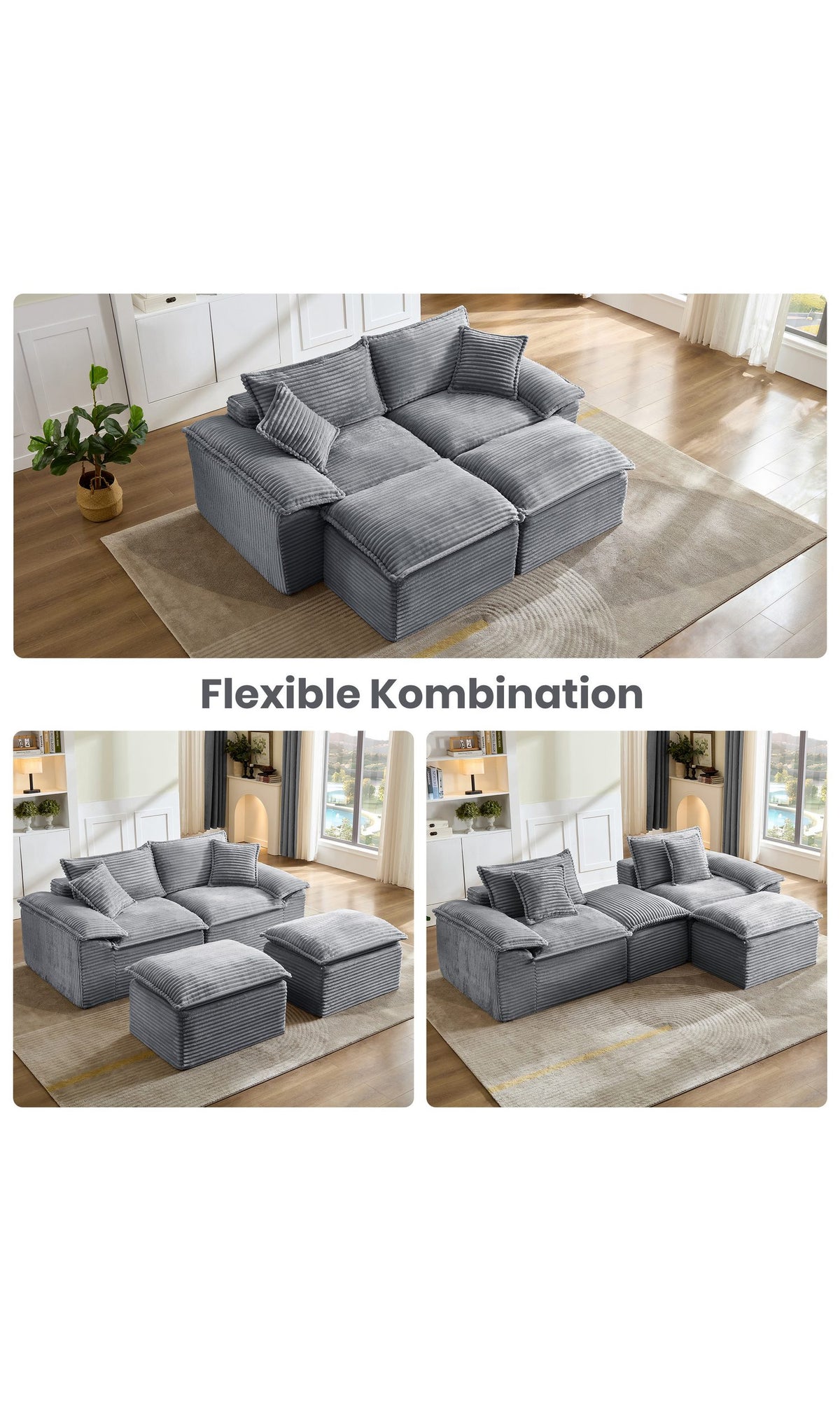 Breite Liegefläche des modularen Cord Schlafsofas BODENSOFA