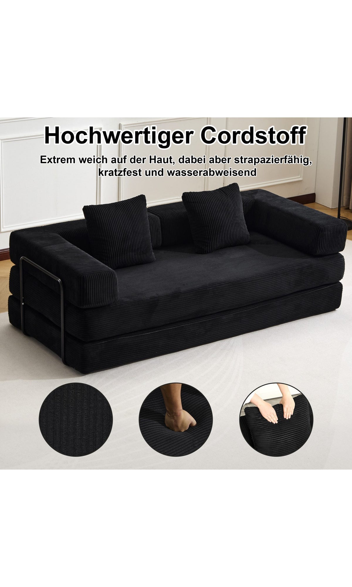 Detailansicht des schwarzen Cordstoffs
