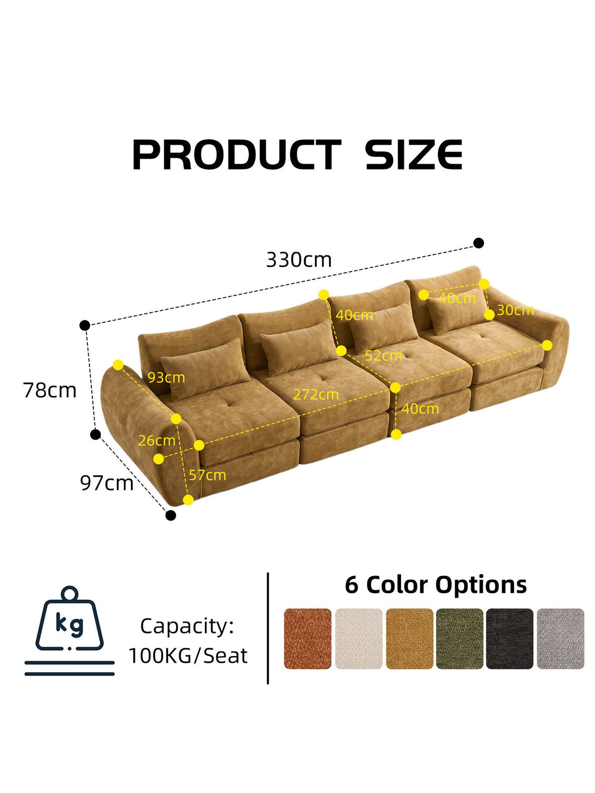 Modulares Cord Sofa in Gelb im Wohnzimmer