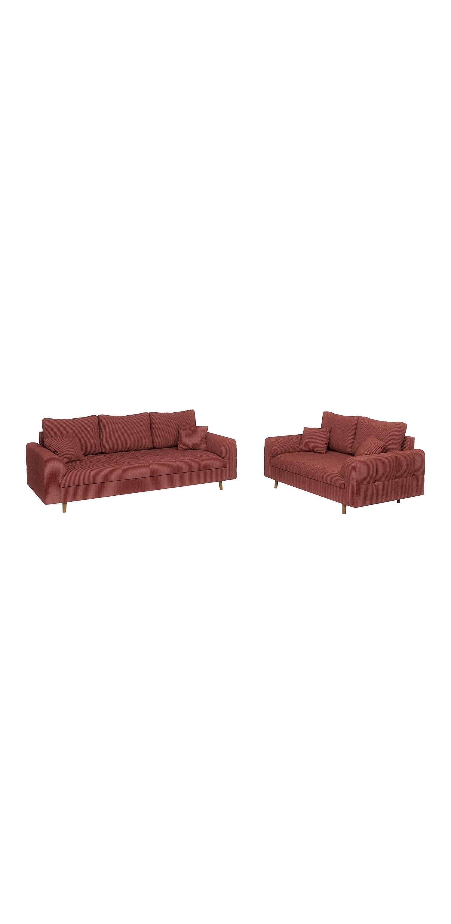 Cord Sofa Set ZARA in Terrakotta von vorne