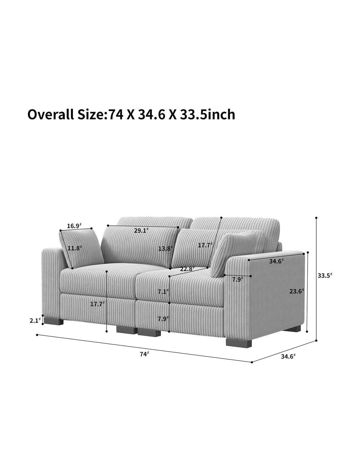 Modulares Cord Ecksofa LIEBESSOFA in Grau - Produktansicht 5