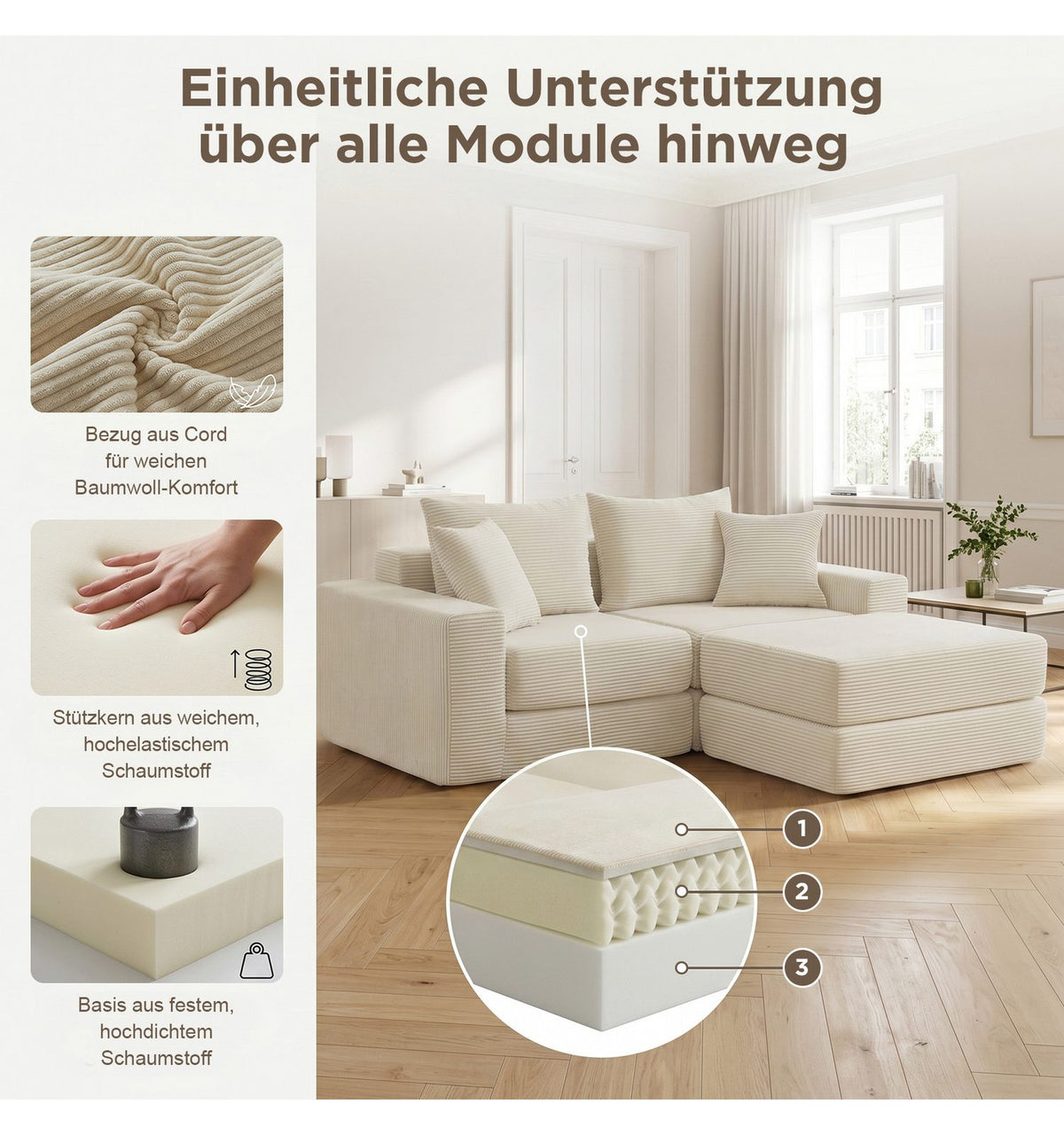 Cord Schlafsofa ANYSUN in L-Form aufgestellt