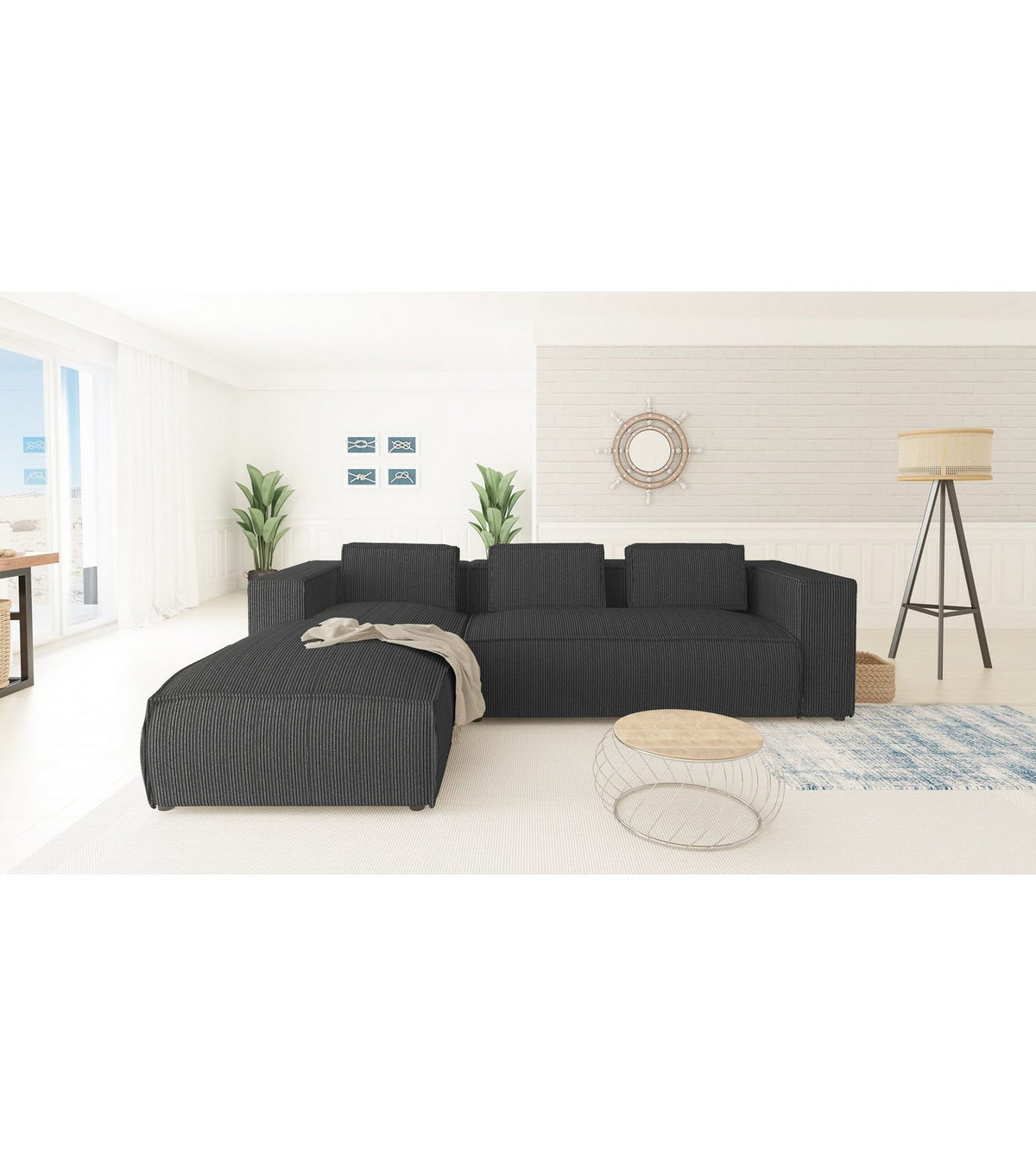 Cord Ecksofa RENNE in Grau von vorne