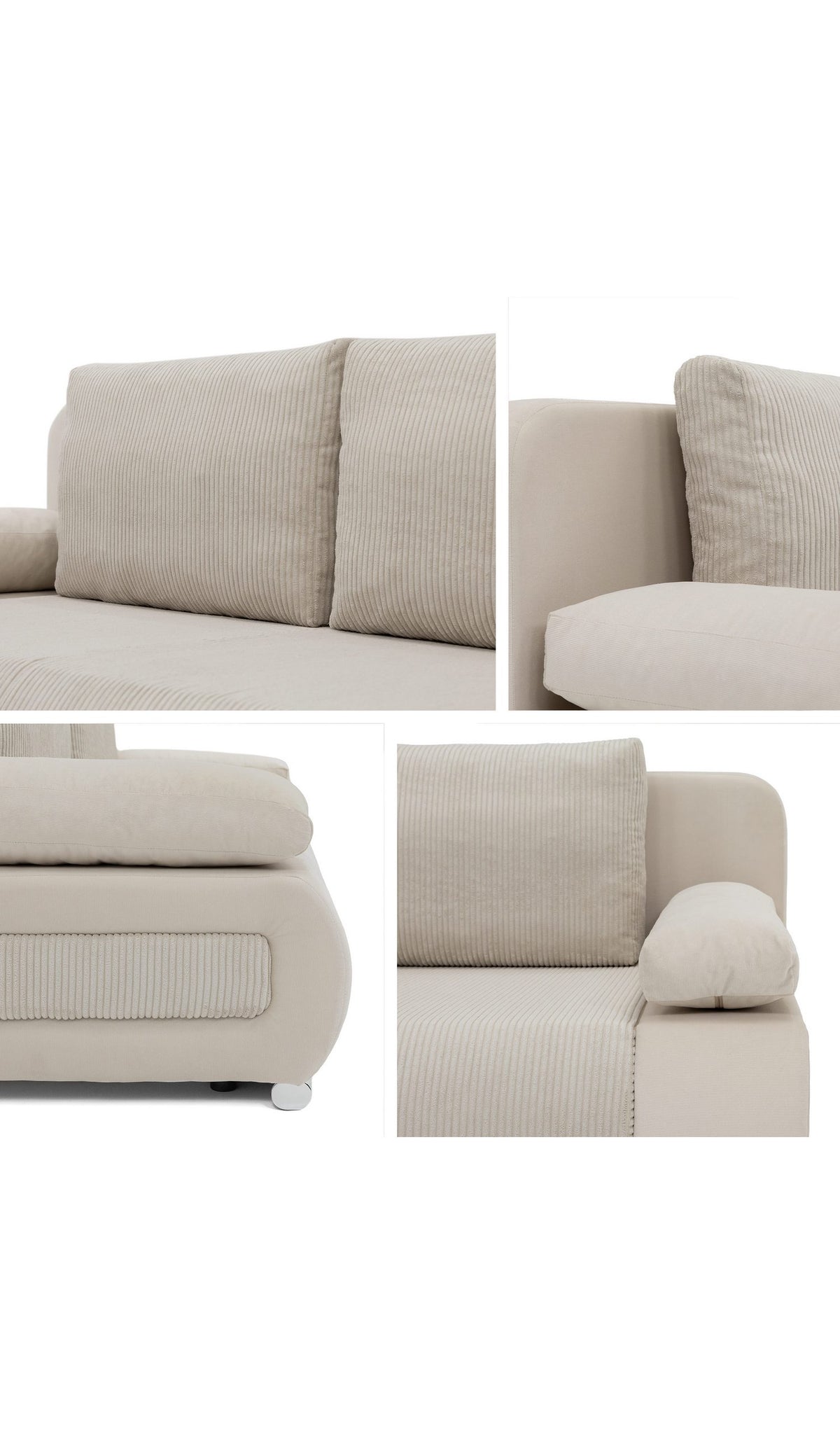 EMMA Cord Schlafsofa mit aufgeklappter Liegefläche