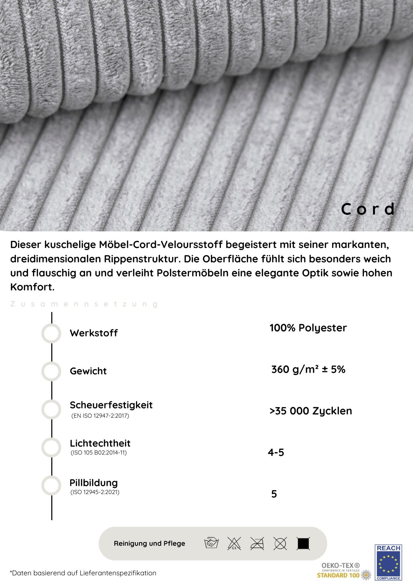 Detailaufnahme des Cordbezugs in Taupe