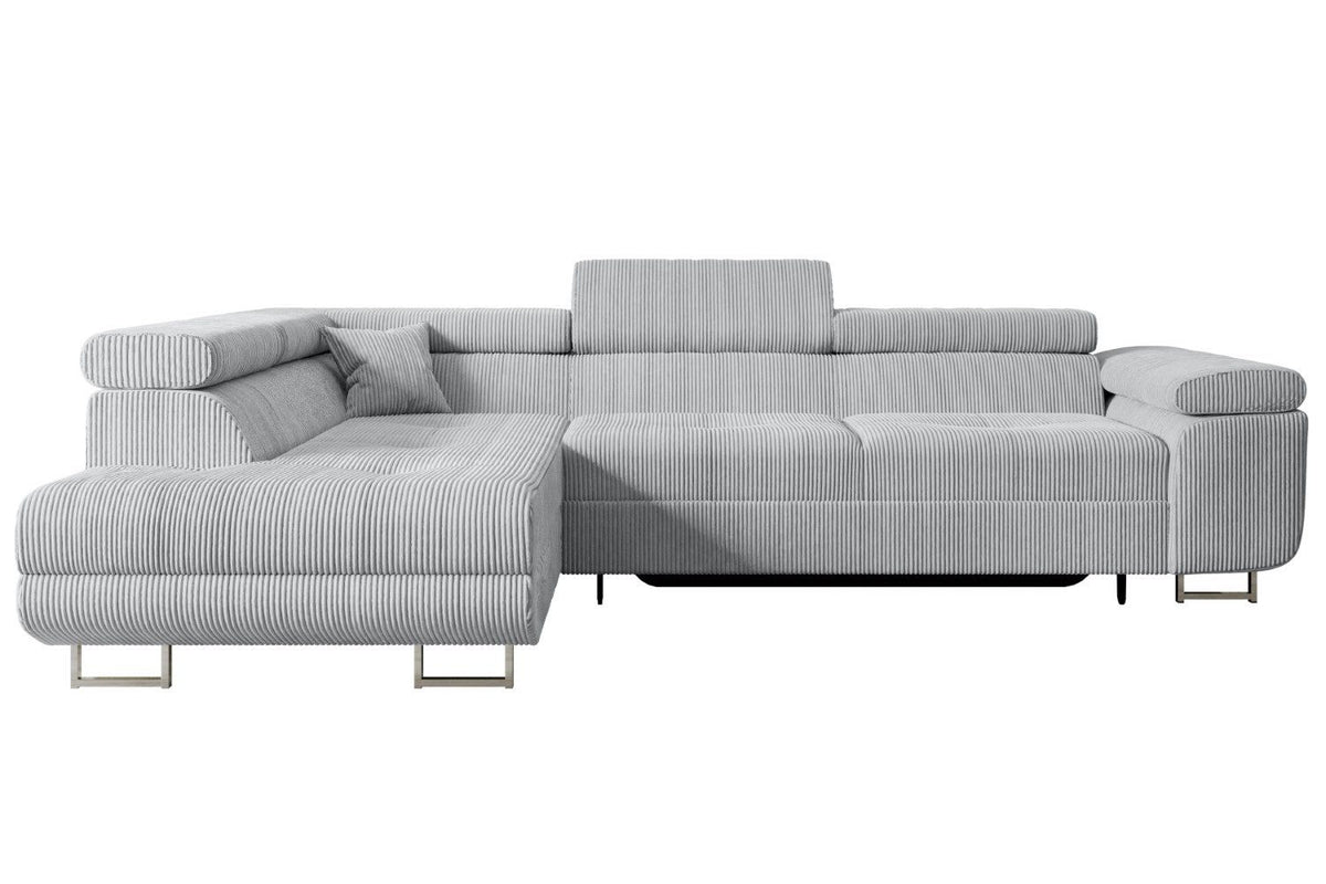 Graues Cord Ecksofa GUSA-L von vorne
