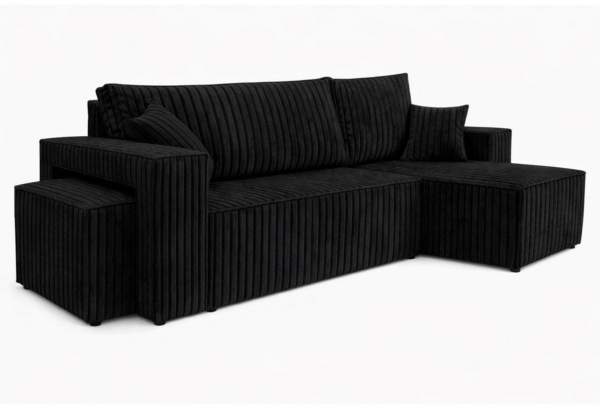 Pouf des Cord Ecksofas BEST L in Schwarz