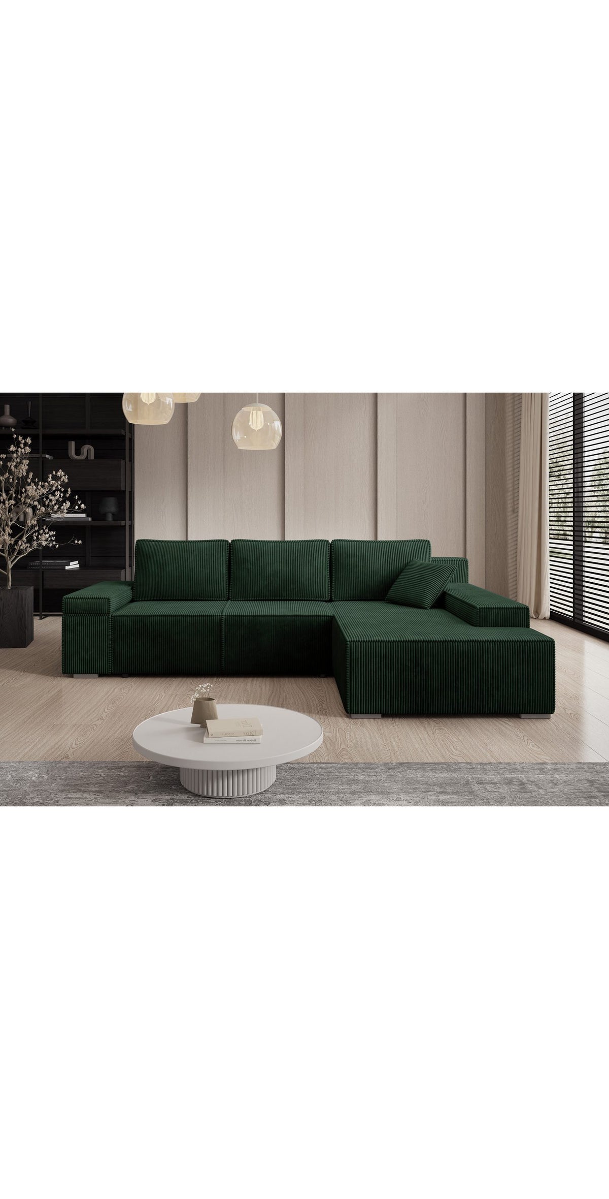 Cord Ecksofa MILO mit geöffnetem Bettkasten
