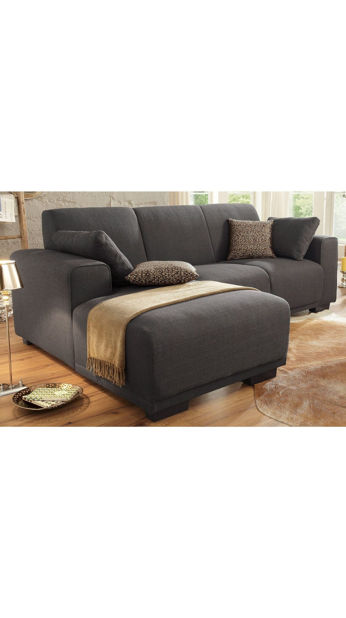 Cord Ecksofa BORNHOLM Rückansicht in Dunkelbraun