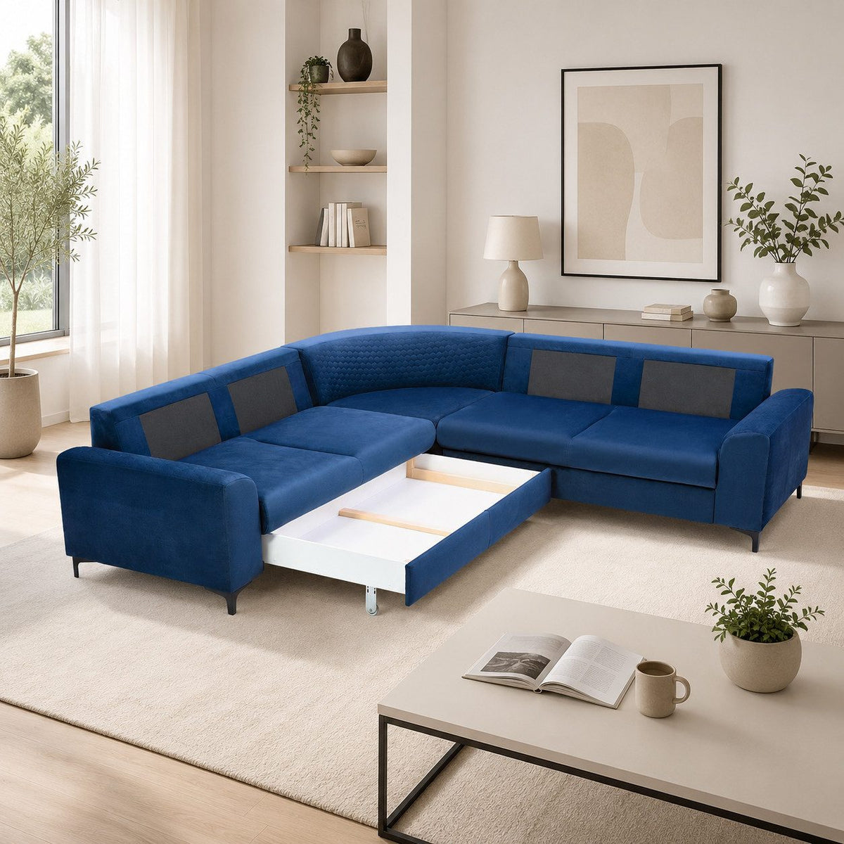 Cord Ecksofa im Wohnzimmer aufgestellt