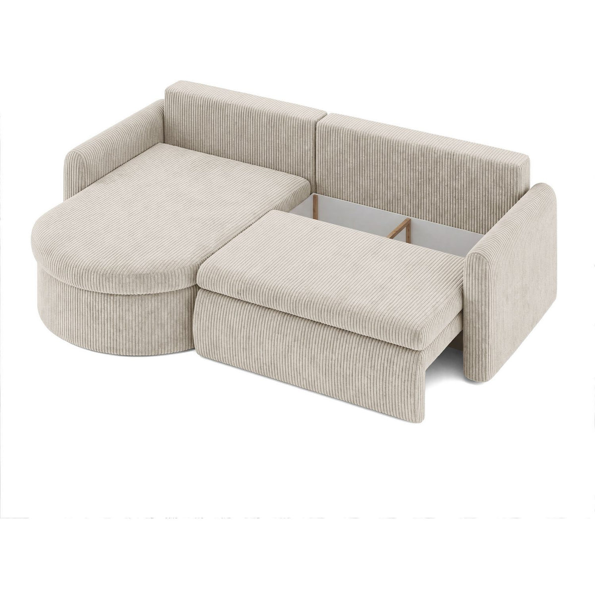 Seitenansicht des Cord Ecksofas CORA mit Dekokissen