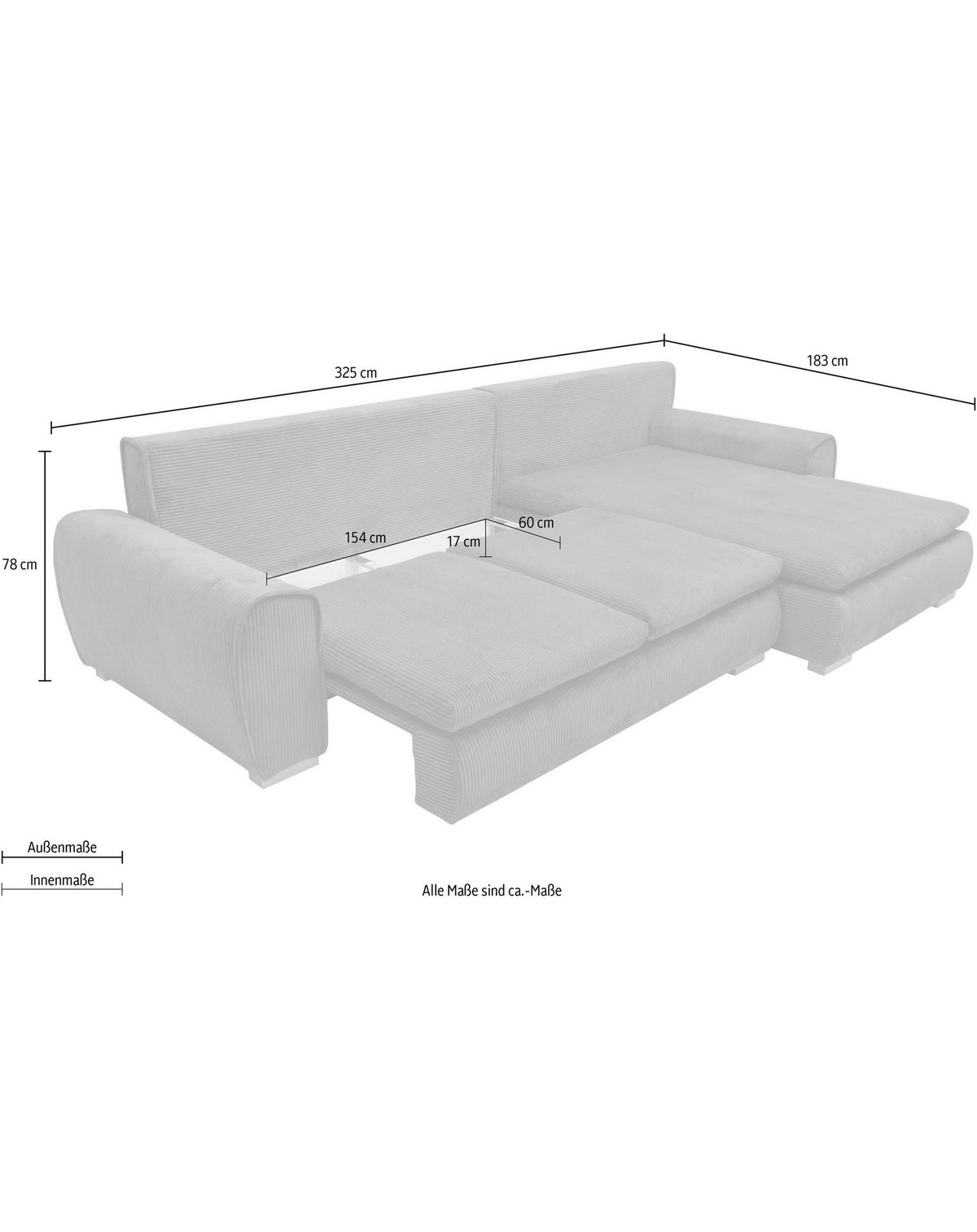 Cord Ecksofa KATJA mit vier Zierkissen im Wohnzimmer