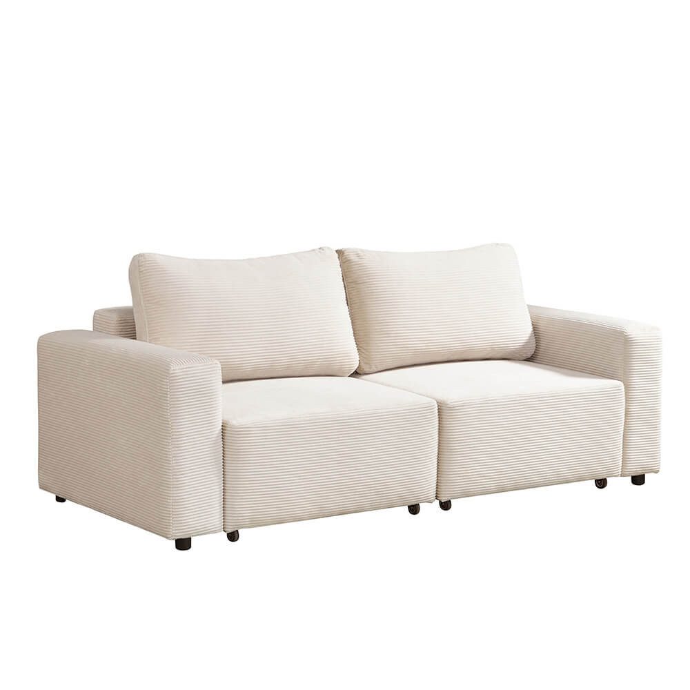 Cord Schlafsofa VINA S in Beige von vorne