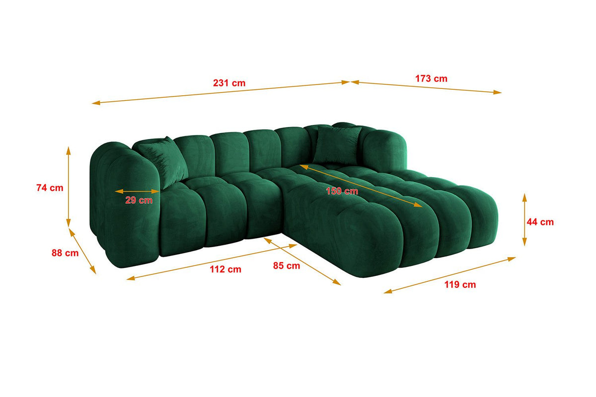 Cord Ecksofa OLEA-L1 in Dunkelgrün im Wohnzimmer
