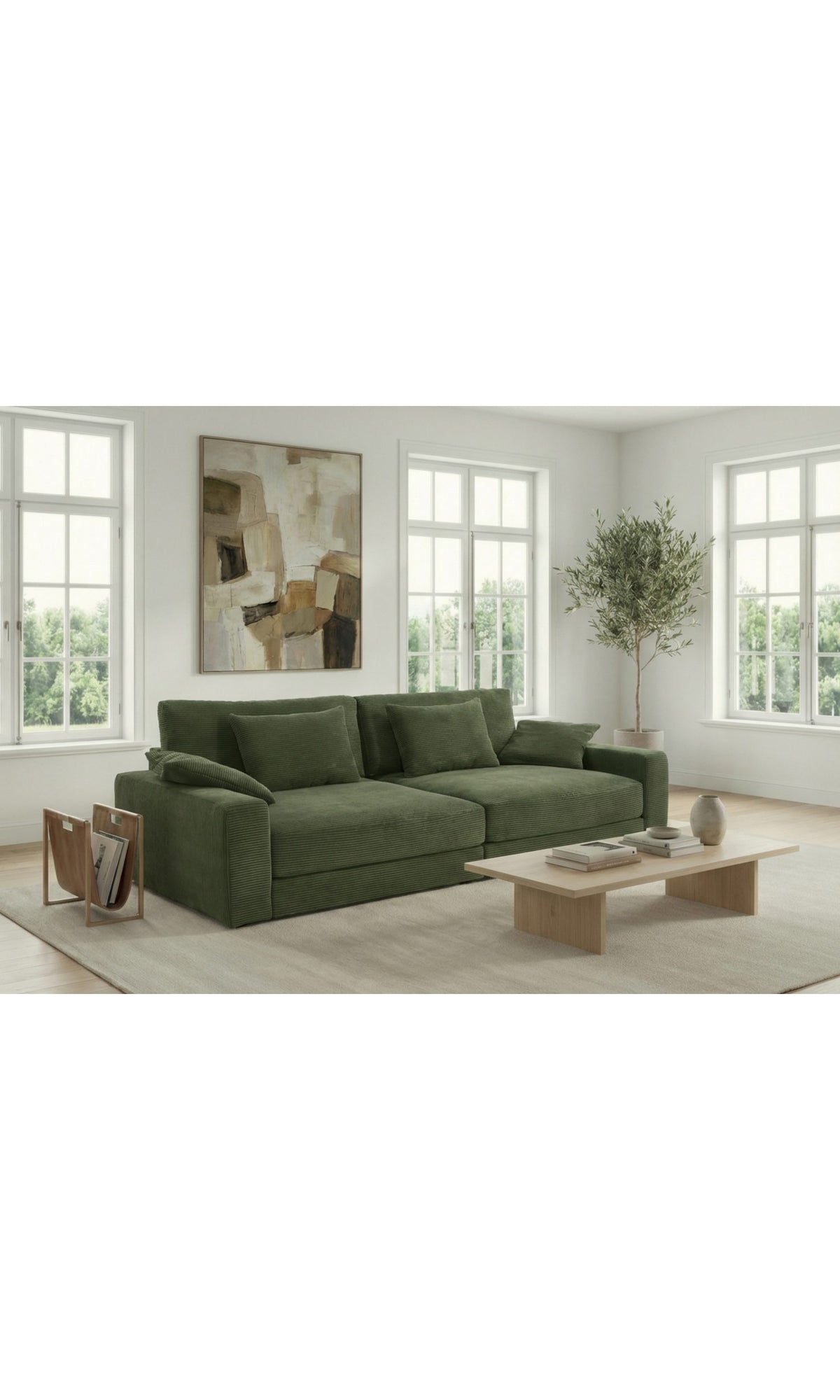 Big Sofa 15250 in Cord Gruen aus seitlicher Perspektive