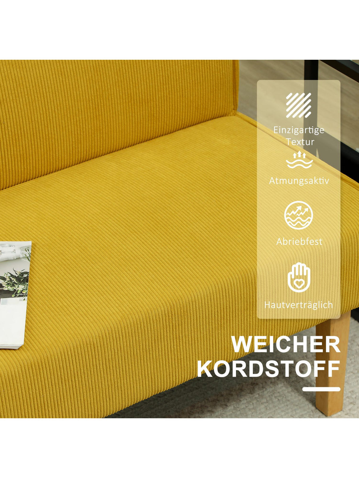 Cord Sofa HOMCOM in Gelb von der Seite