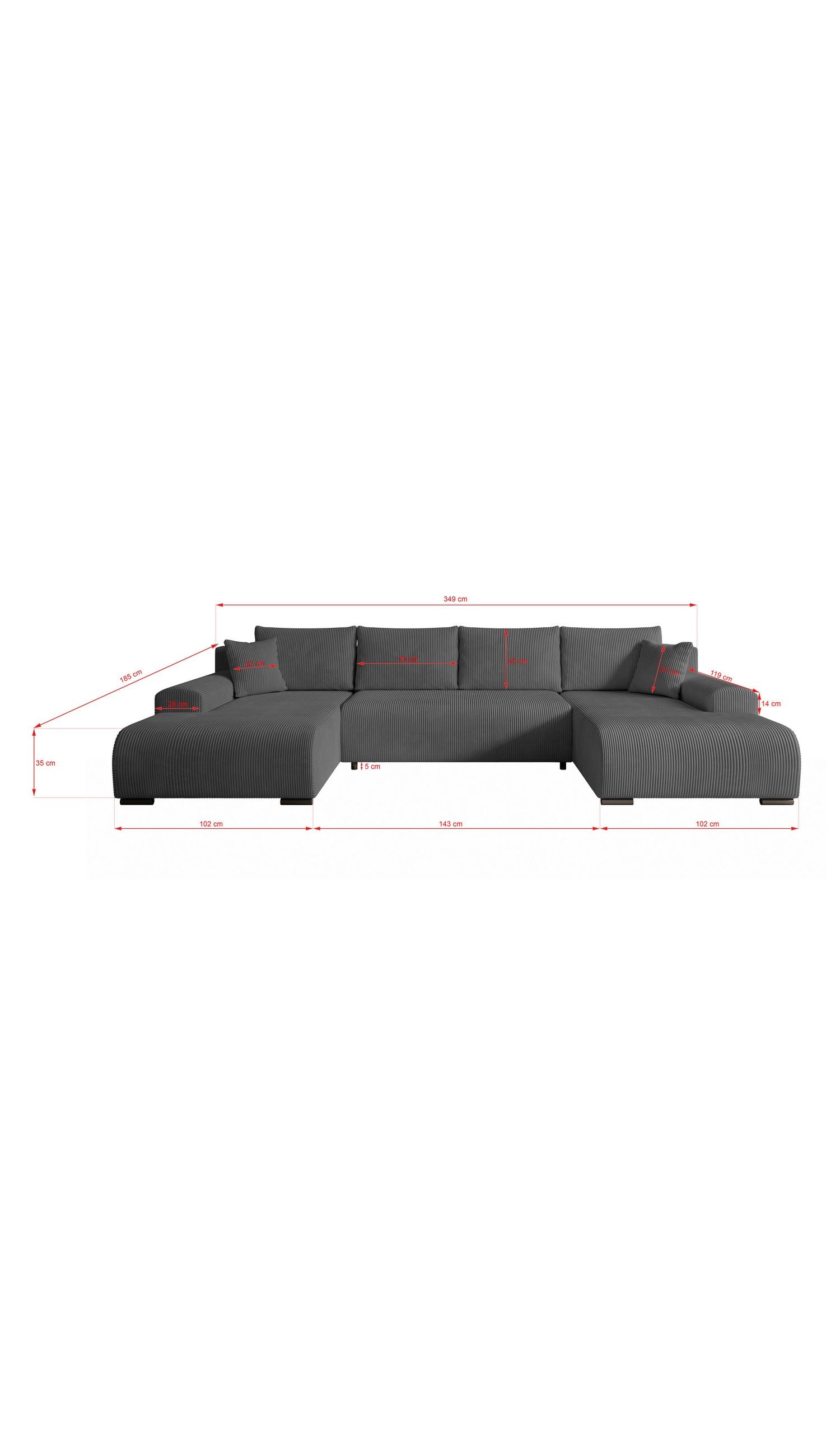 U-Form Sofa ELLEN U mit sechs Kissen