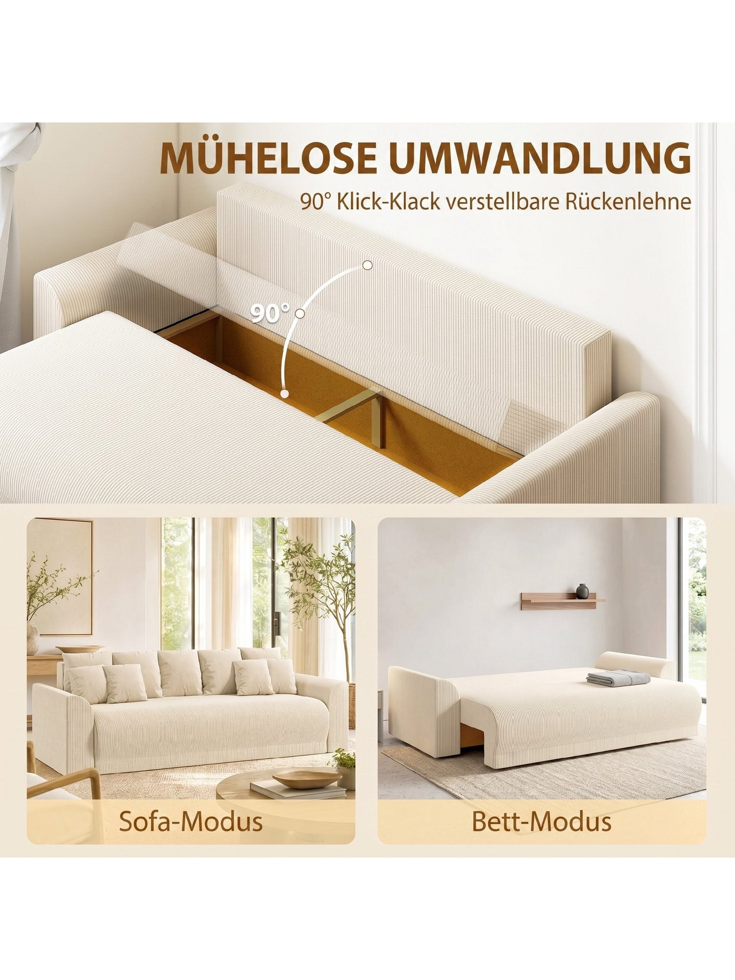 HOMCOM Schlafsofa mit flach geklappter Rückenlehne