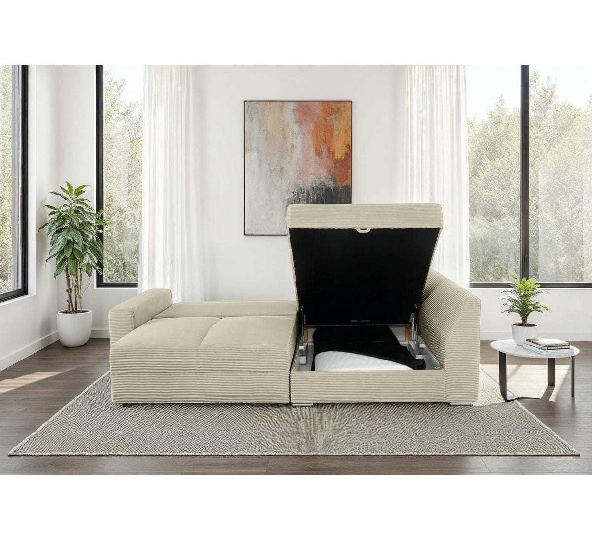 Seitenansicht des Cord Ecksofas 15235 mit Ottomane