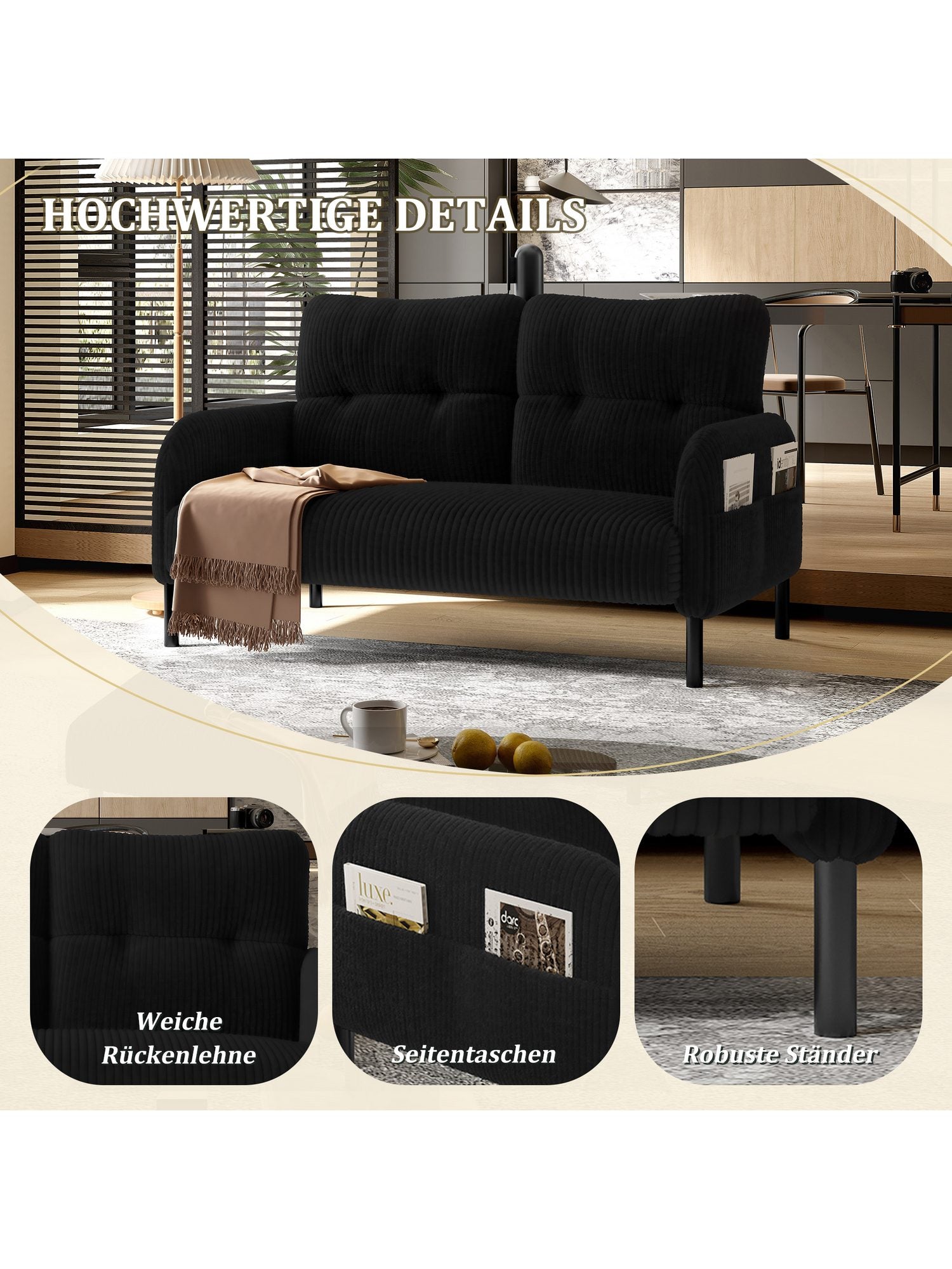 Metallfüße des Cord Sofas BLINGBIN im Detail