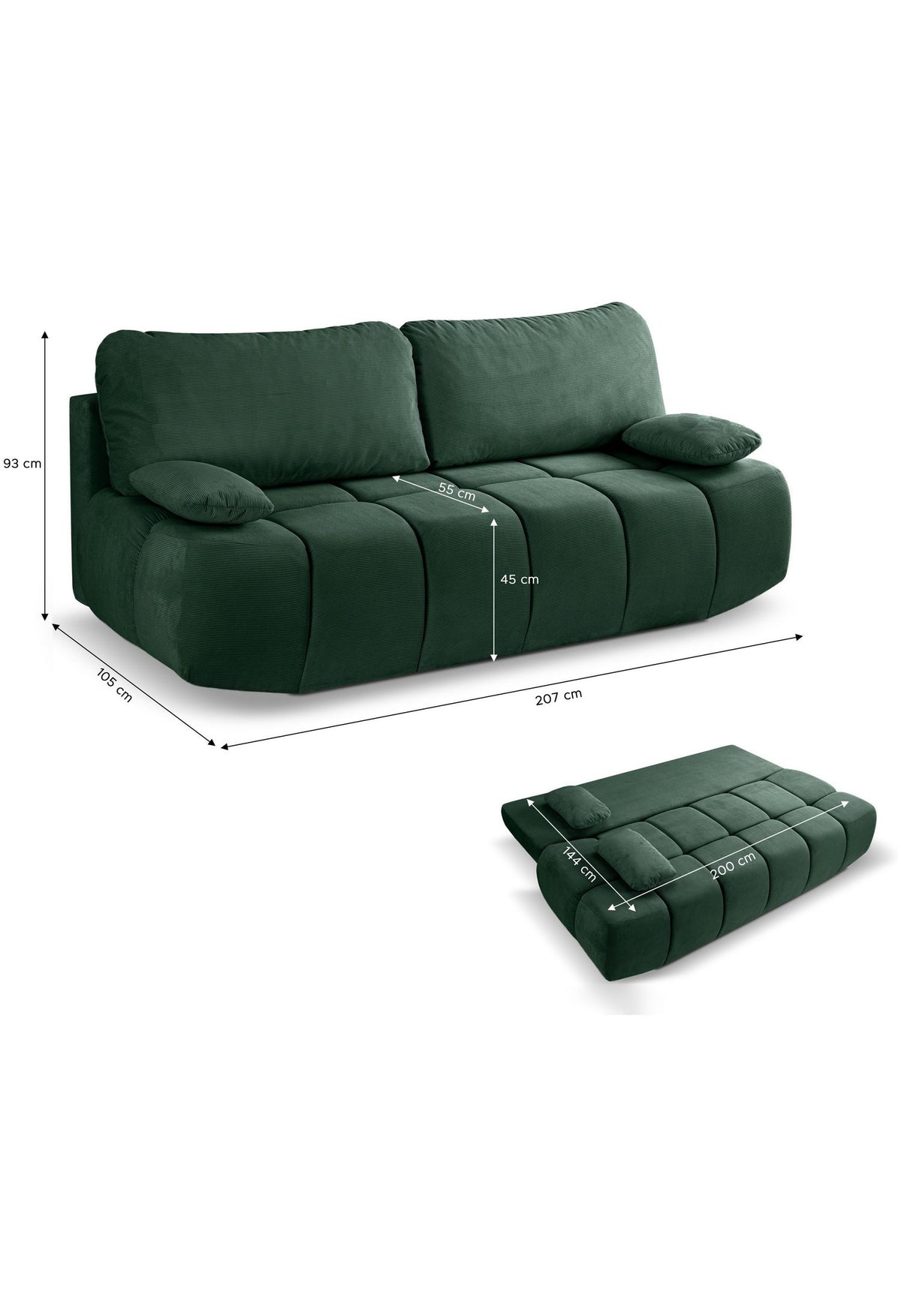 Detailaufnahme des Cordstoffs in Smaragdgrün