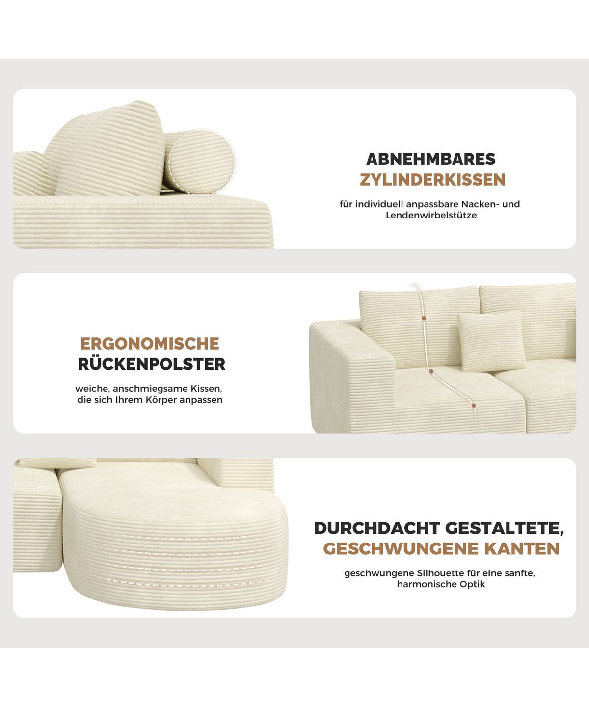 Cord Ecksofa CLOUD COUCH mit Kissen in Beige - Ansicht 6