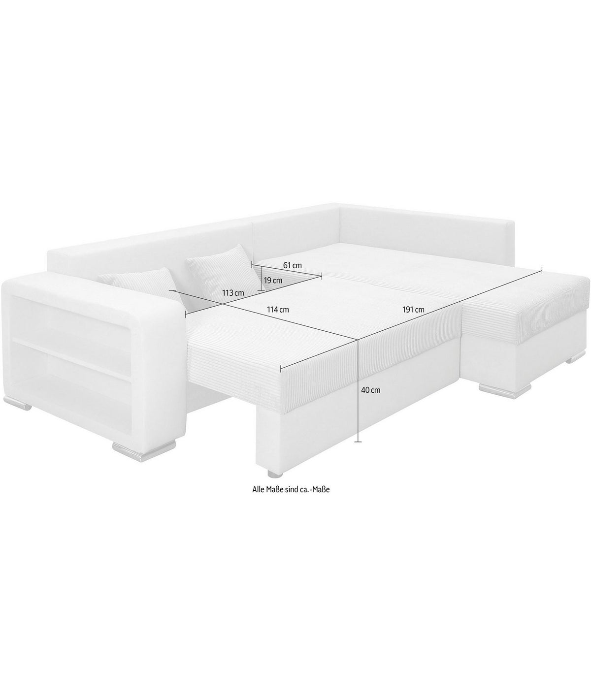 Cord Ecksofa JOHN in Beige mit ausgezogener Liegeflaeche