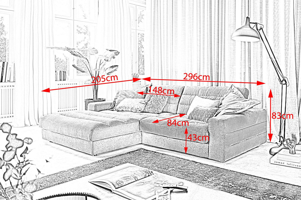 Rostfarbenes Cord Ecksofa LANA im Wohnzimmer