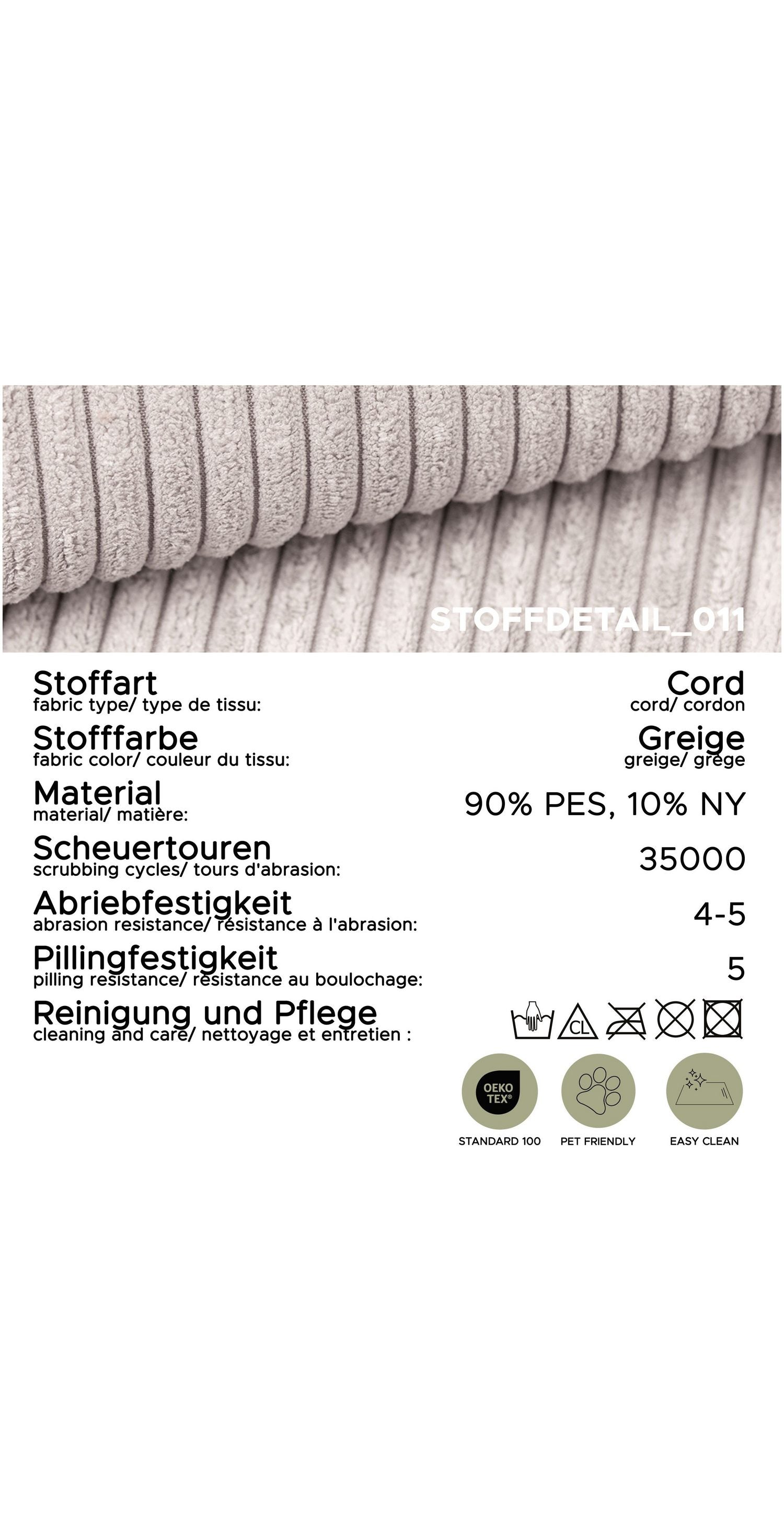 Cord Sofa ALMERA mit losen Rückenkissen im Wohnraum