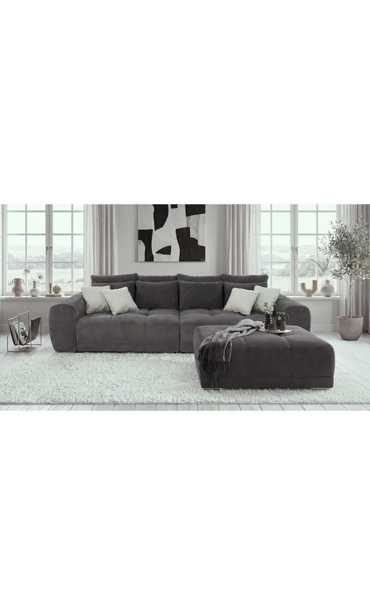 Seitenansicht des Big Sofas 15171 in Cord Dunkelgrau