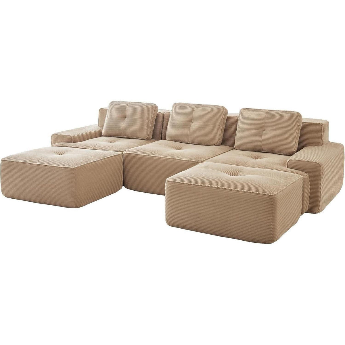 Modulare Cord Wohnlandschaft in Beige mit breiten Armlehnen