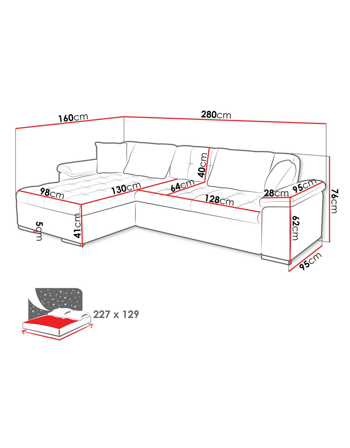 Geöffneter Bettkasten des Cord Ecksofas Diana