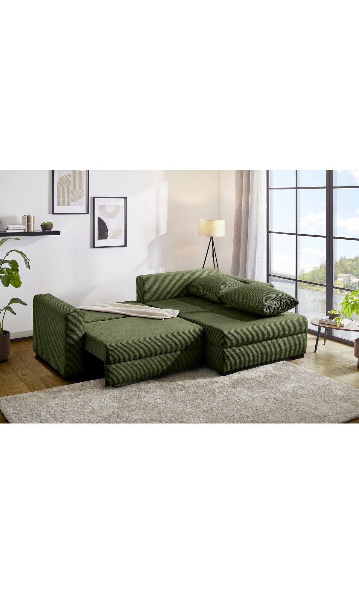 Grünes Cord Ecksofa ELMAU XL im Wohnzimmer