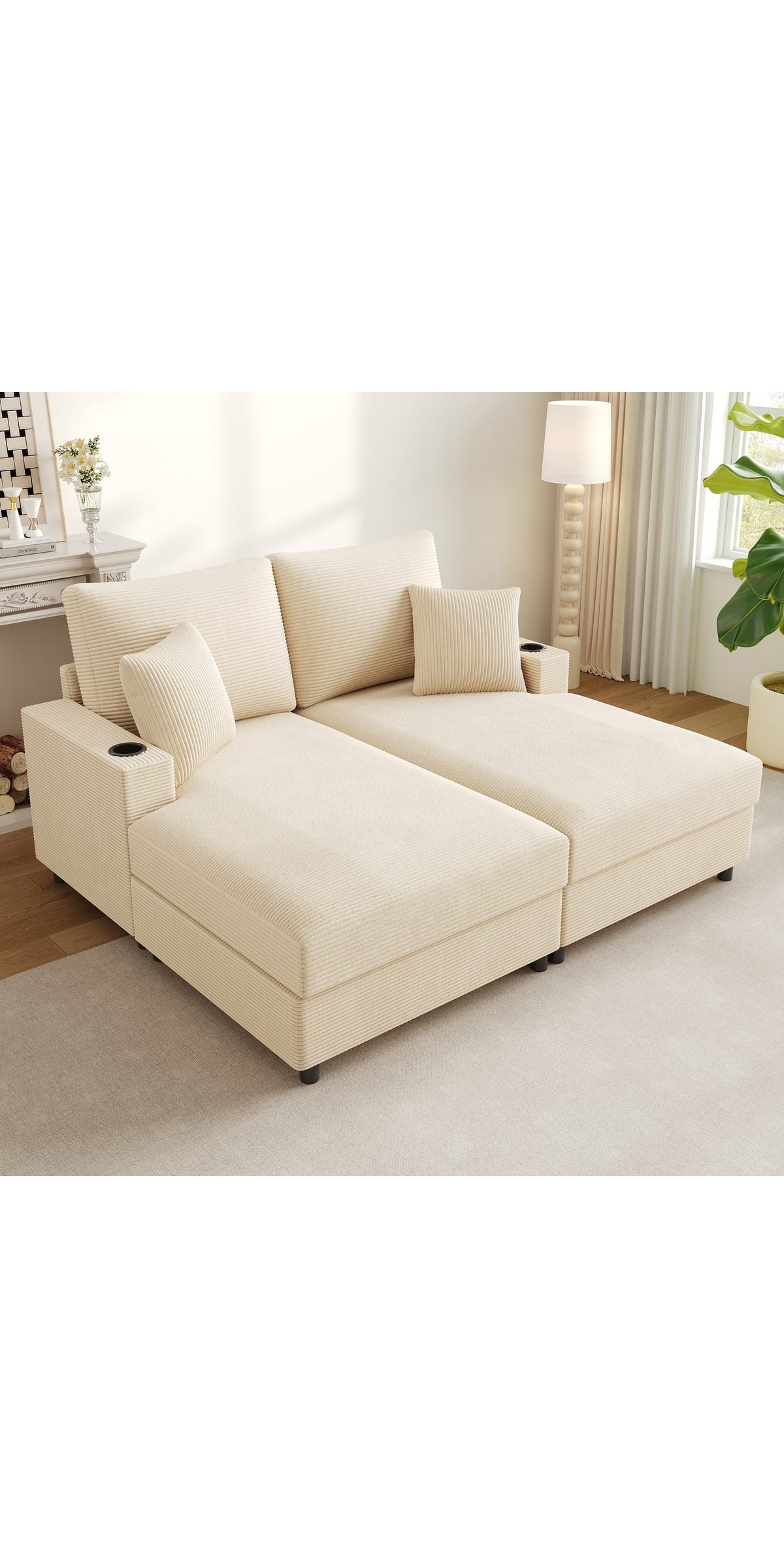 XXL Doppelschlafsofa in Beige im Wohnzimmer aufgestellt