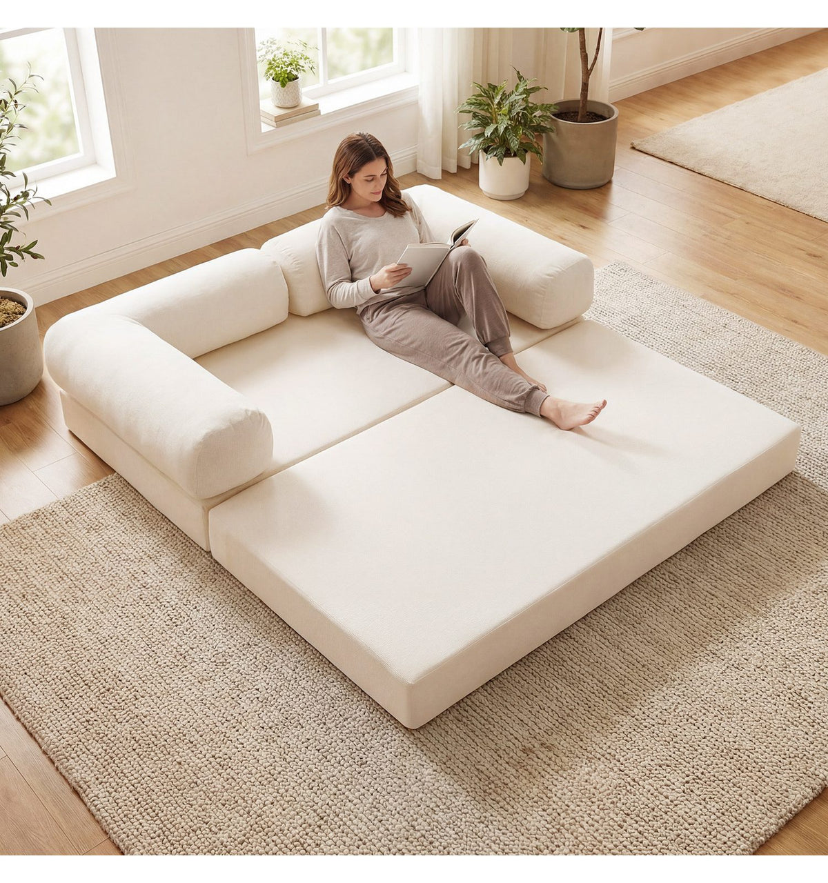 Cord Schlafsofa in Beige Detail des Cordstoffs