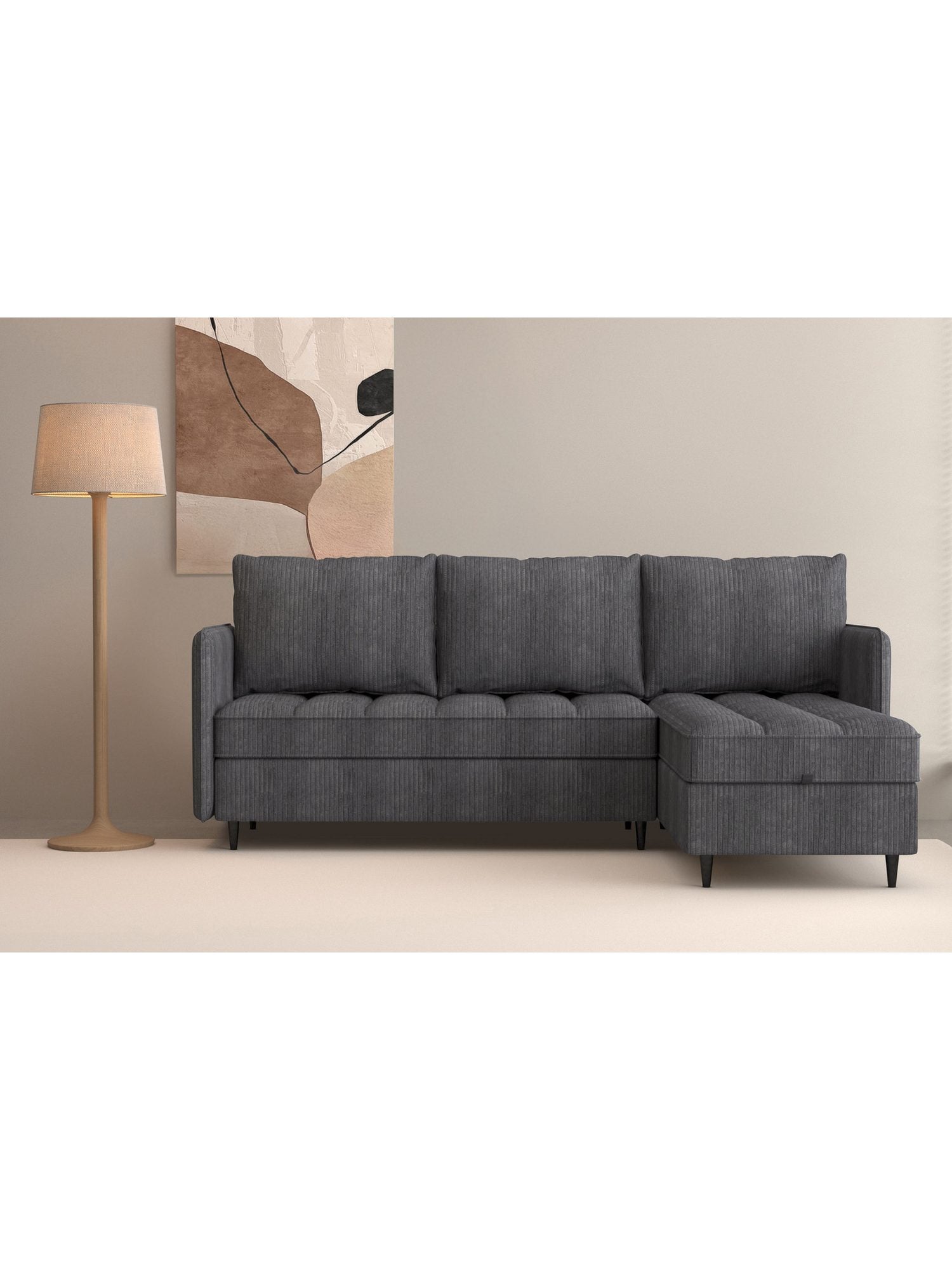 Modulares Cord Ecksofa LINDHUS in Anthrazit von vorne