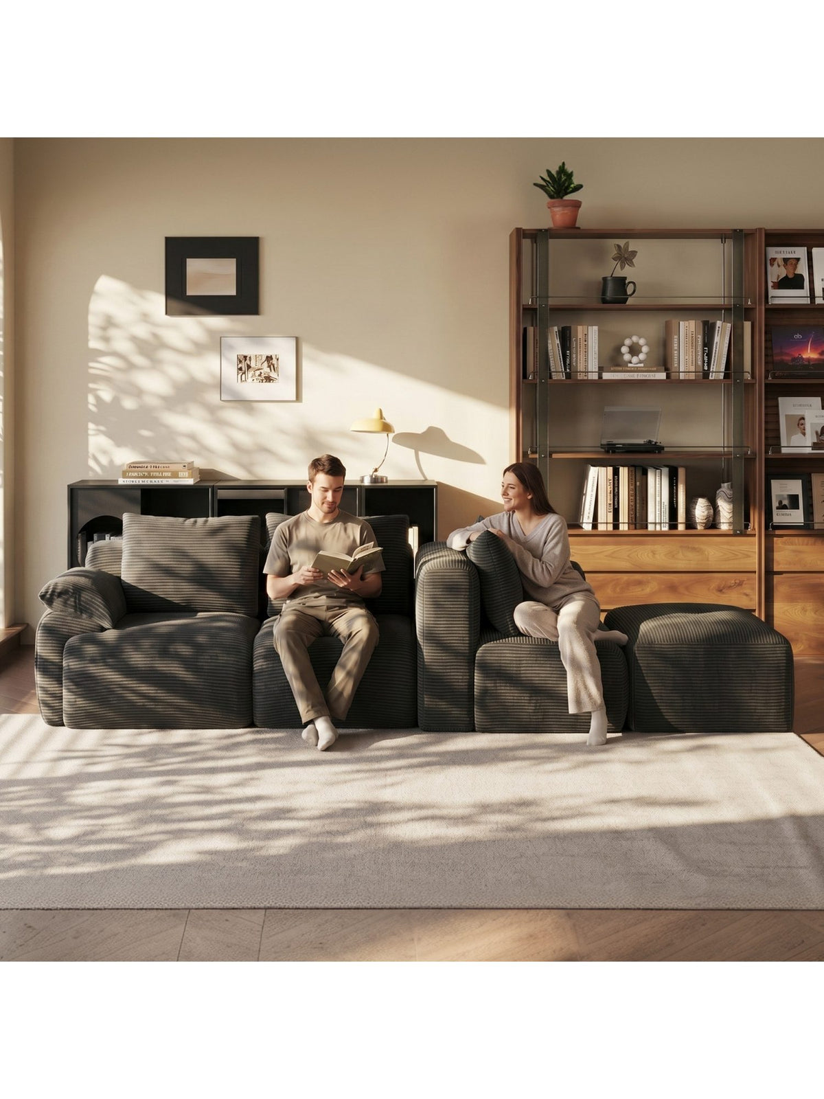 Fußhocker des modularen Cord Ecksofas FUROKOY