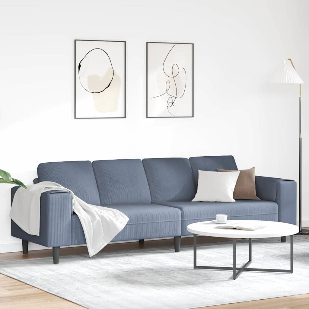 Blaues Cord Sofa von vorne