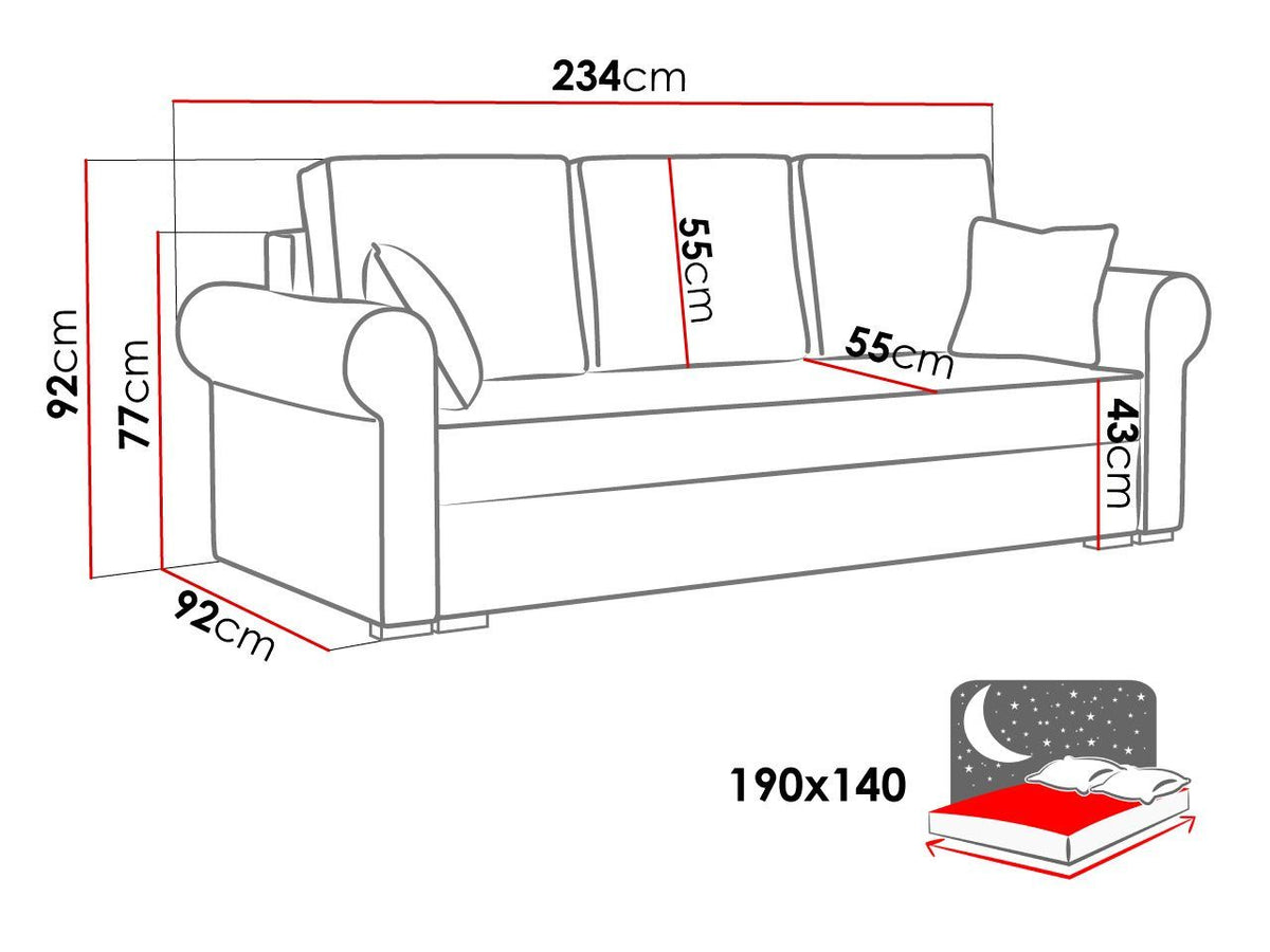 Geöffneter Bettkasten des Cord Schlafsofas OLIMPIA