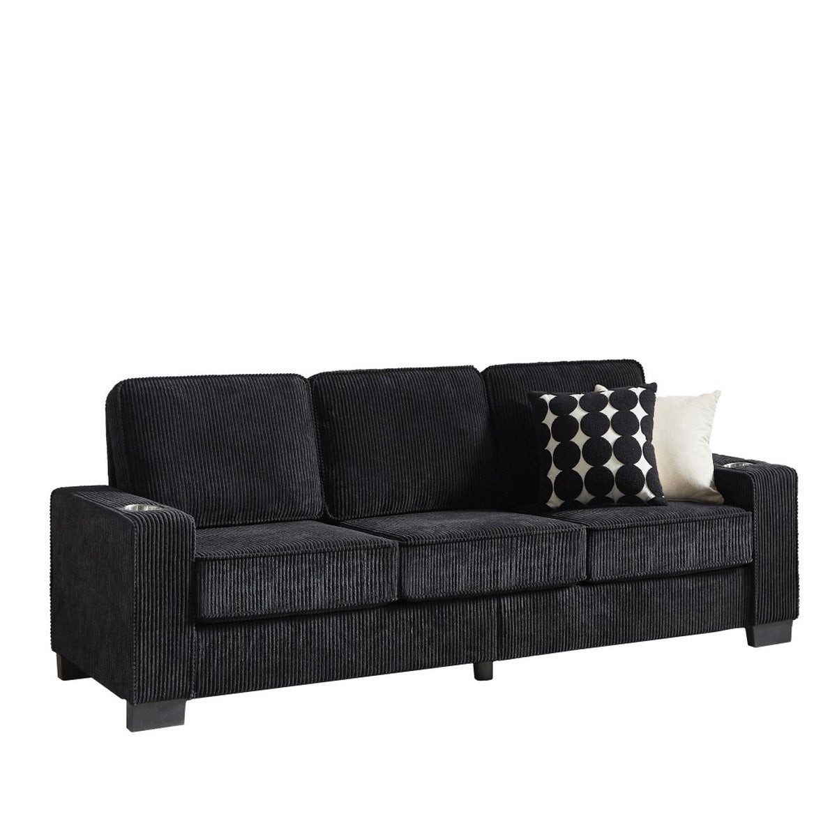 Cord Sofa in Schwarz seitliche Ansicht