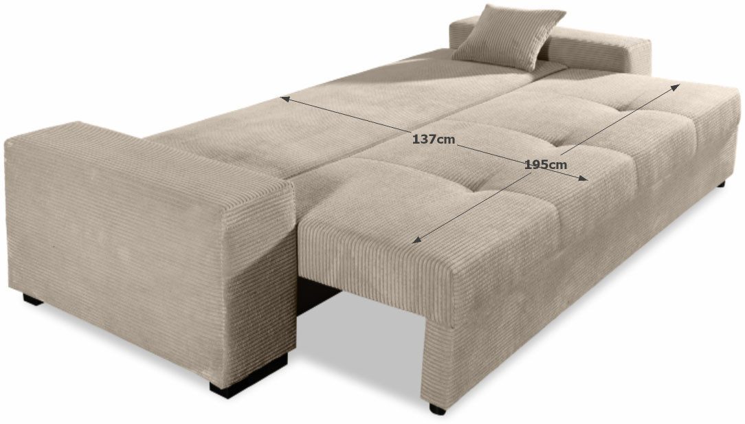 Cord Schlafsofa KRETA im Wohnzimmer mit Zierkissen